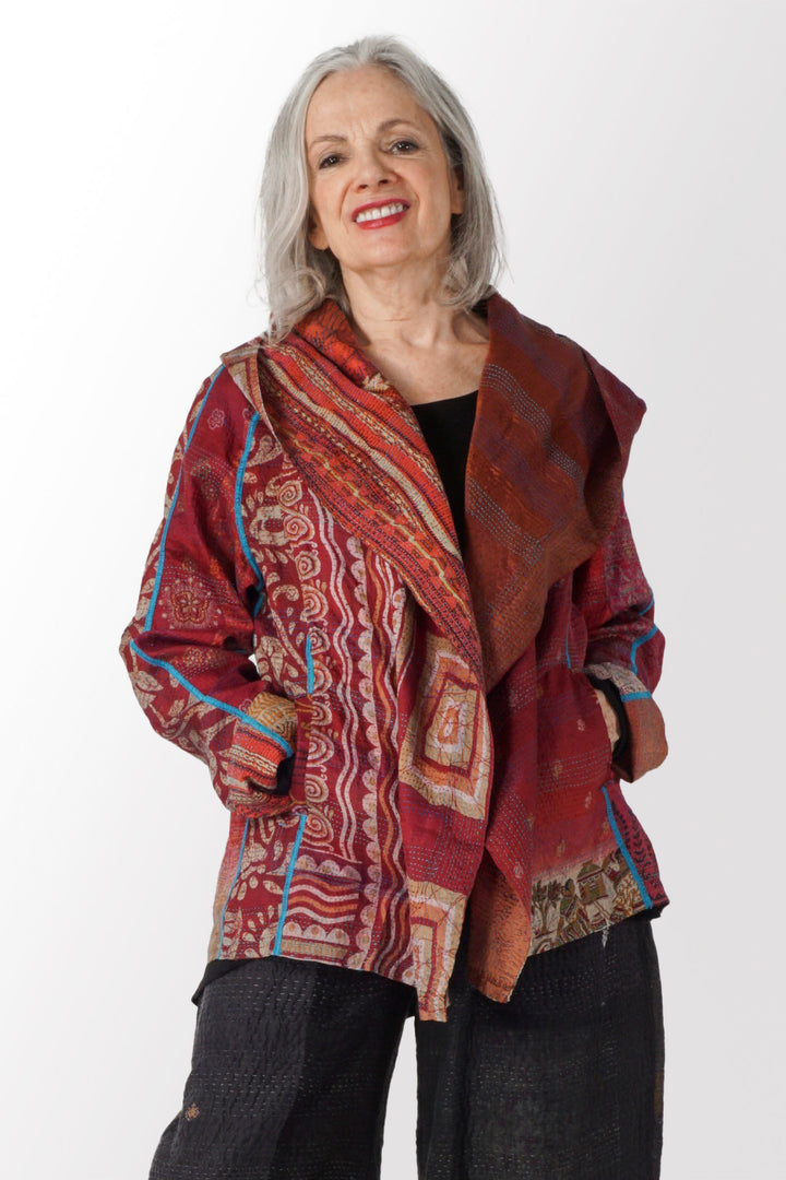 VINTAGE SILK KANTHA HOODED JACKET - sv2042-0002m -