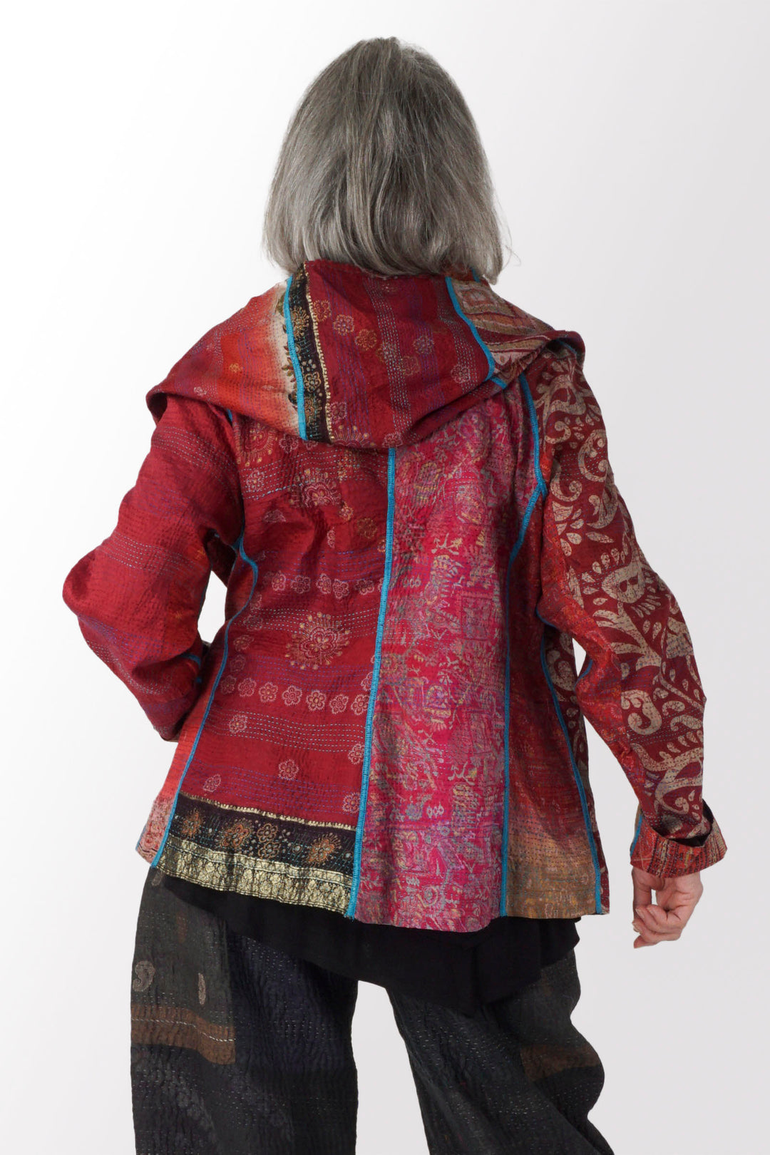 VINTAGE SILK KANTHA HOODED JACKET - sv2042-0002m -