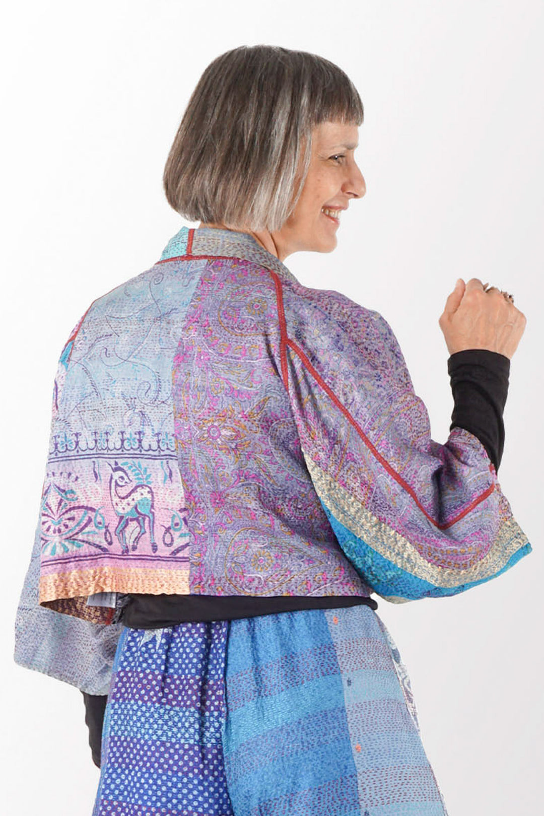 VINTAGE SILK KANTHA PUFF SLV. SHRUG - sv2062-0004a -