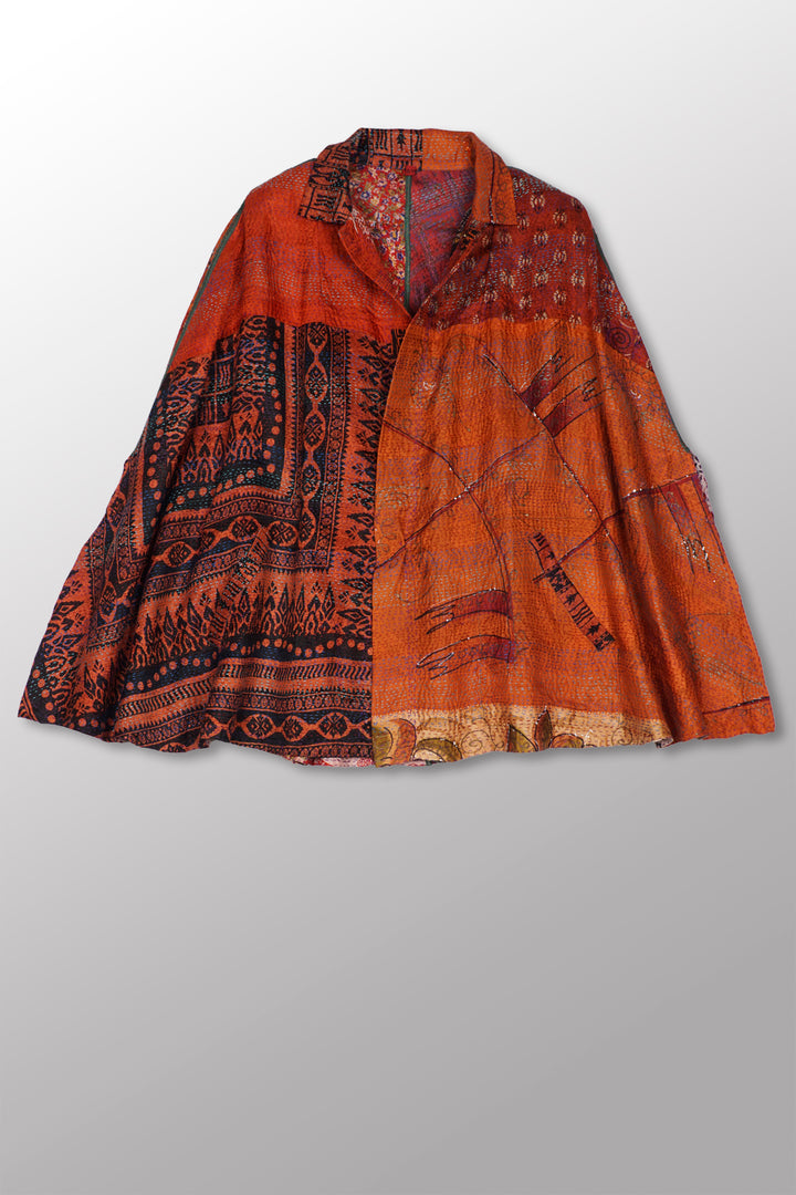 VINTAGE SILK KANTHA MANTLE - sv2069-0001a -