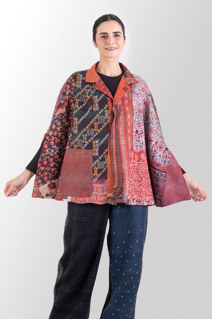 VINTAGE SILK KANTHA MANTLE - sv2069-0001a -