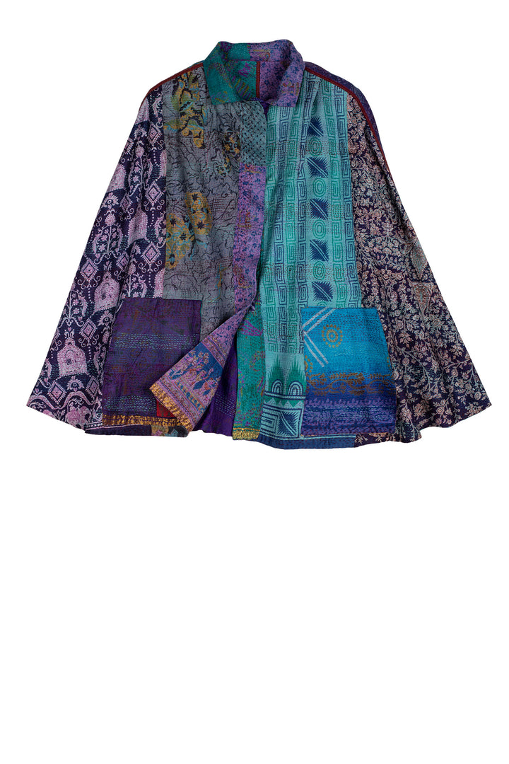 VINTAGE SILK KANTHA MANTLE - sv2069-0002a -