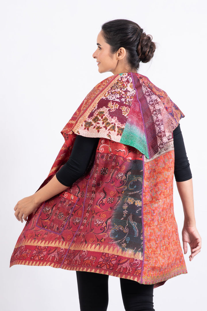 VINTAGE SILK KANTHA CIRCULAR VEST - sv2201-0090a -