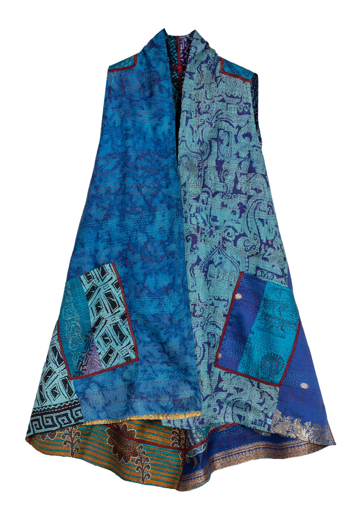 VINTAGE SILK KANTHA A-LINE VEST - sv2203-0023a -