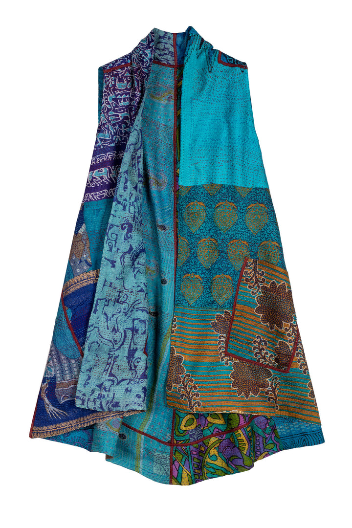 VINTAGE SILK KANTHA A-LINE VEST - sv2203-0023a -