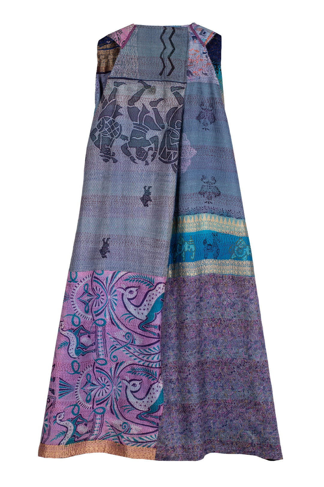 VINTAGE SILK KANTHA BACK PLEATED VEST MAXI - sv2222-0008a -