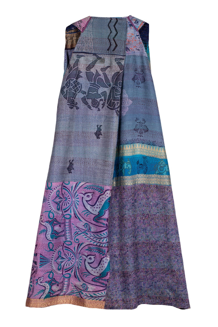 VINTAGE SILK KANTHA BACK PLEATED VEST MAXI - sv2222-0008a -