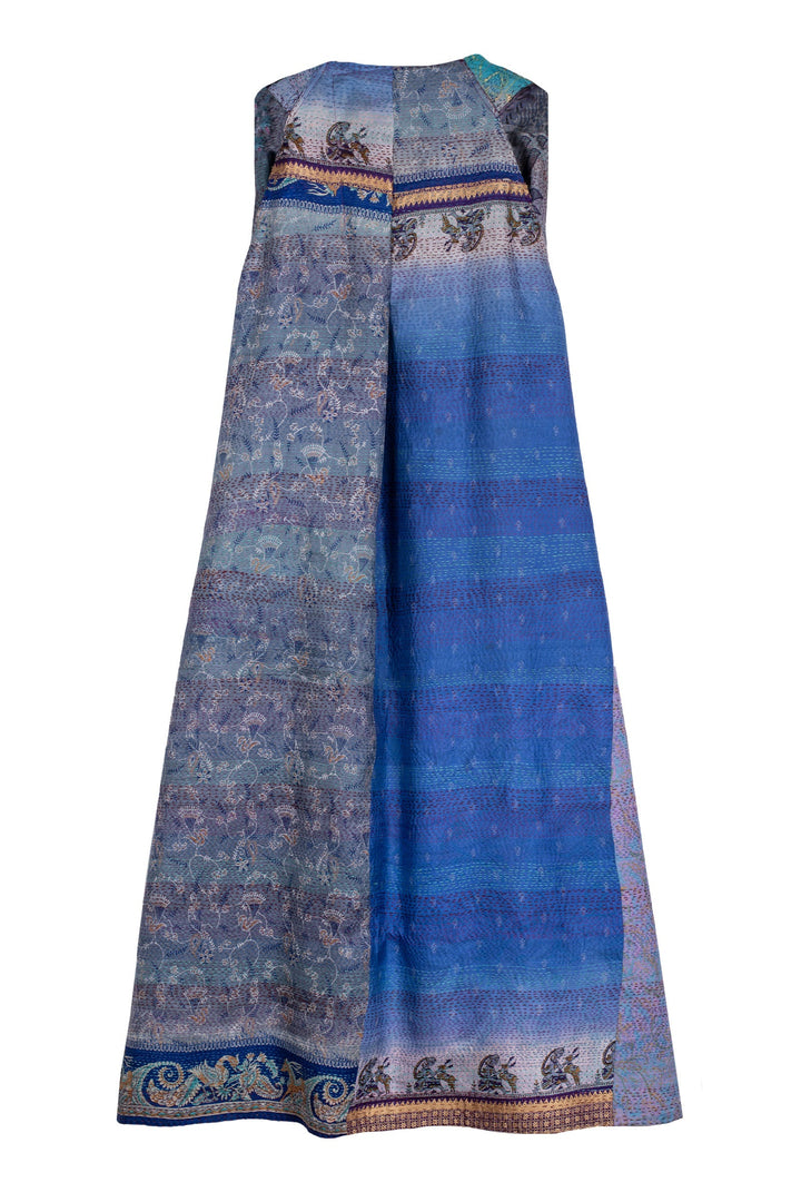 VINTAGE SILK KANTHA BACK PLEATED VEST MAXI - sv2222-0008a -