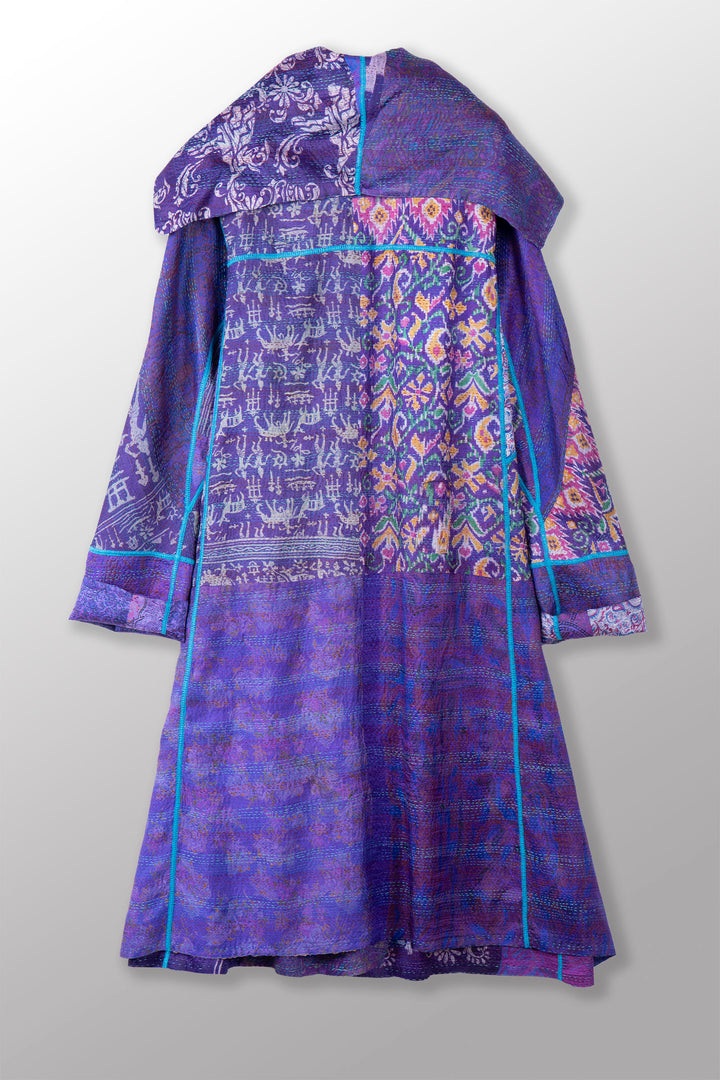 VINTAGE SILK KANTHA A-LINE LONG COAT - sv2302-0089a -