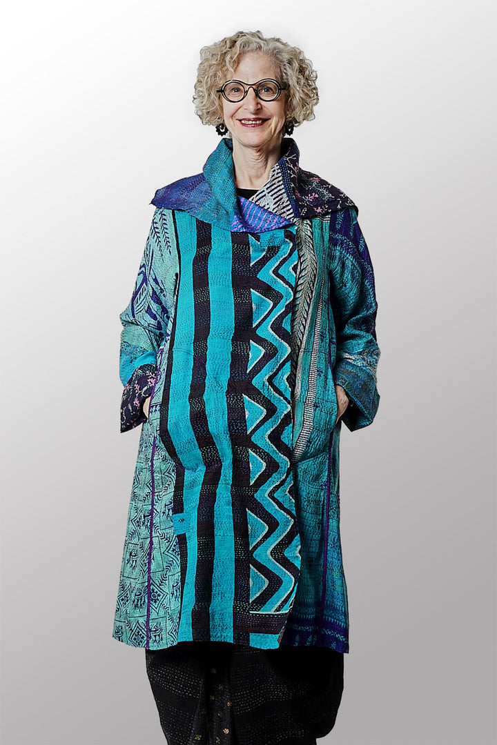 VINTAGE SILK KANTHA A-LINE COAT - sv2309-0012a -