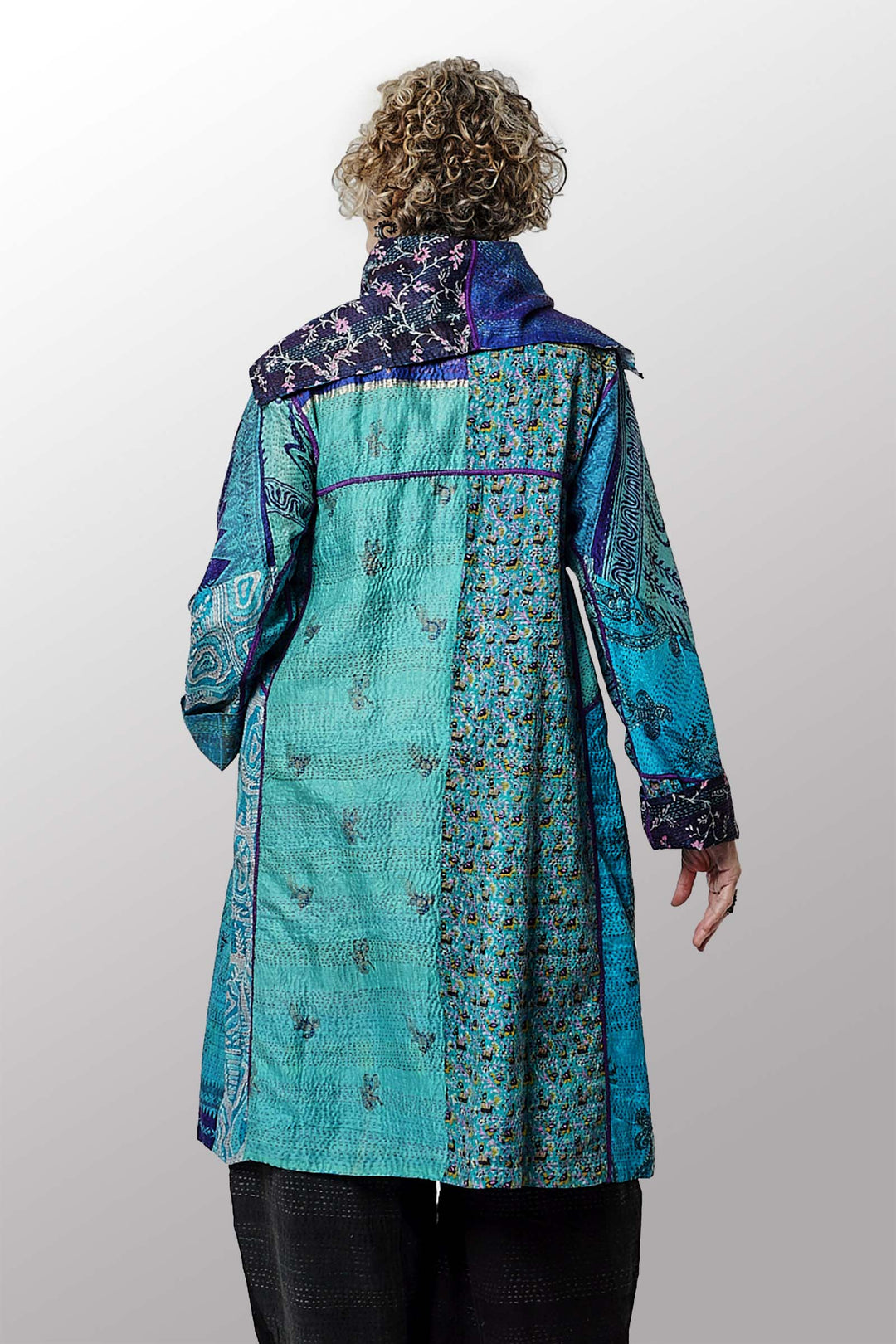 VINTAGE SILK KANTHA A-LINE COAT - sv2309-0012a -