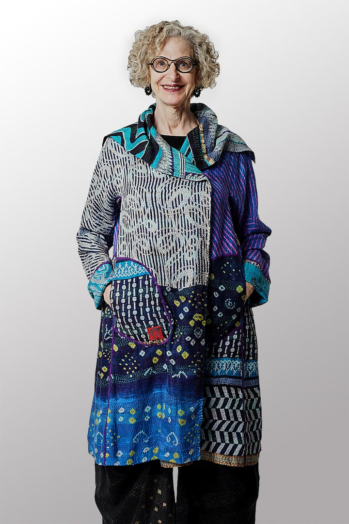 VINTAGE SILK KANTHA A-LINE COAT - sv2309-0012a -