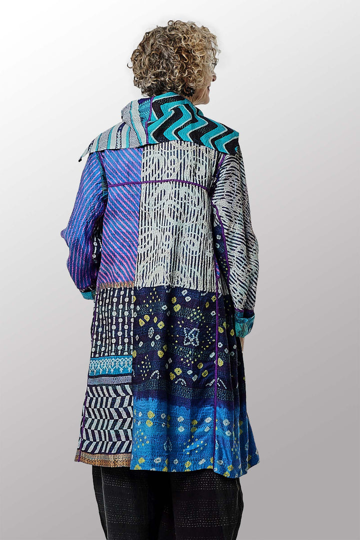 VINTAGE SILK KANTHA A-LINE COAT - sv2309-0012a -