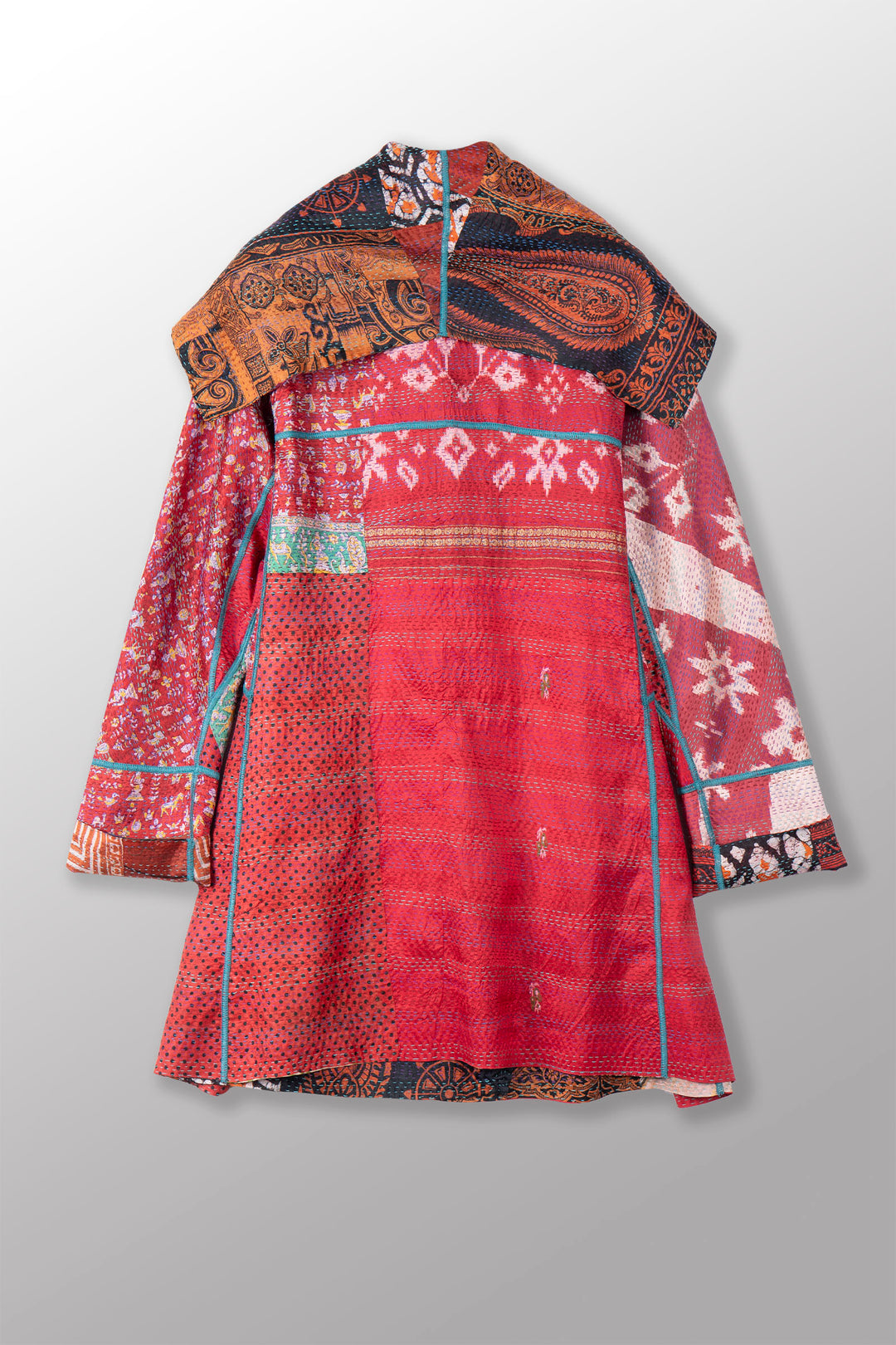 VINTAGE SILK KANTHA A-LINE COAT P - sv2336-0025a -