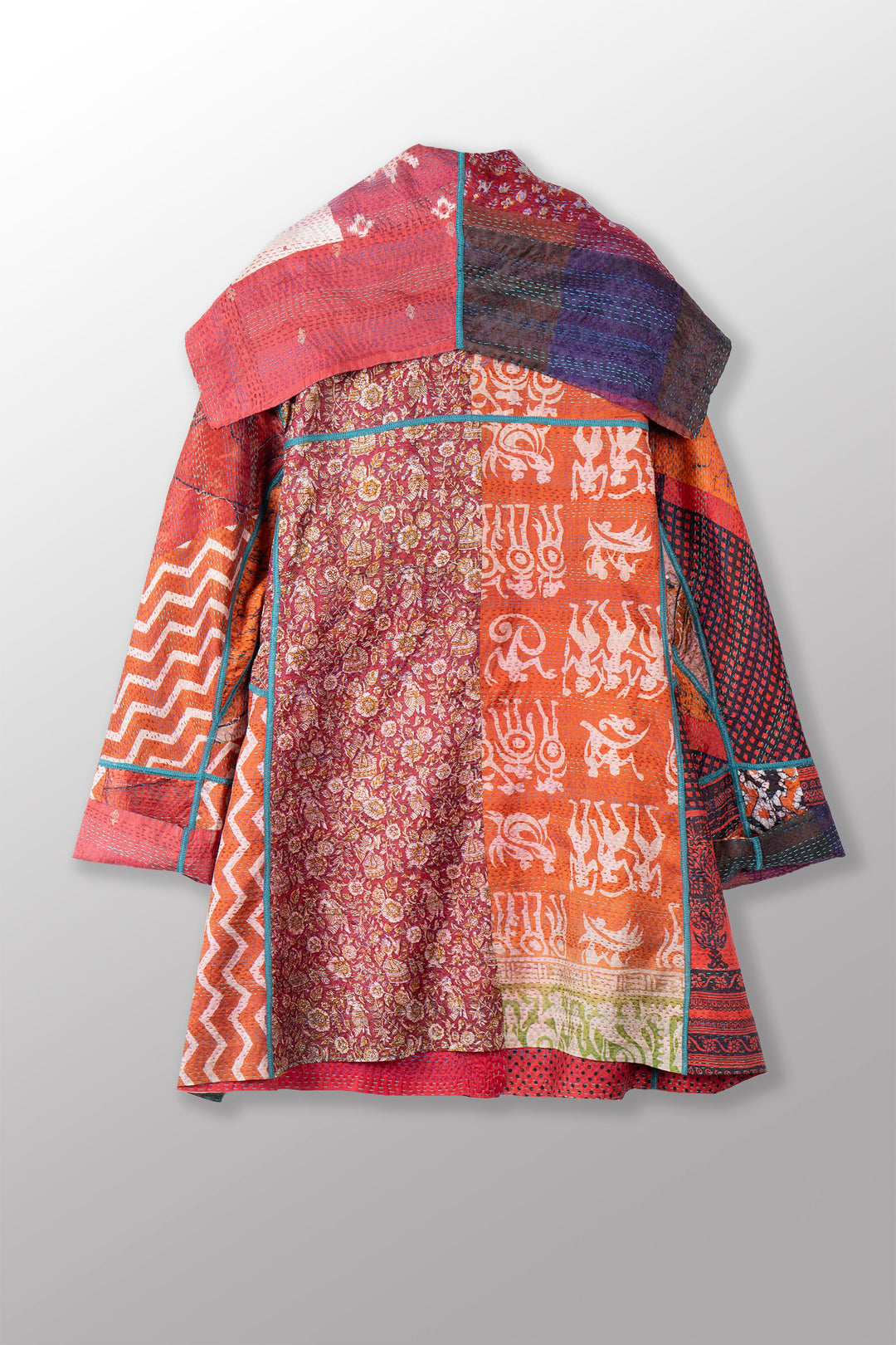 VINTAGE SILK KANTHA A-LINE COAT P - sv2336-0025a -