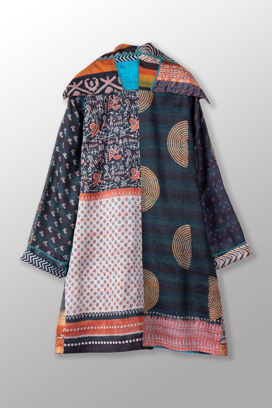 VINTAGE SILK KANTHA POCKET MEDIUM COAT - sv2316-0003a -