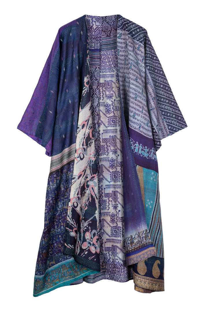 VINTAGE SILK KANTHA KIMONO MAXI - sv2318-0008a -