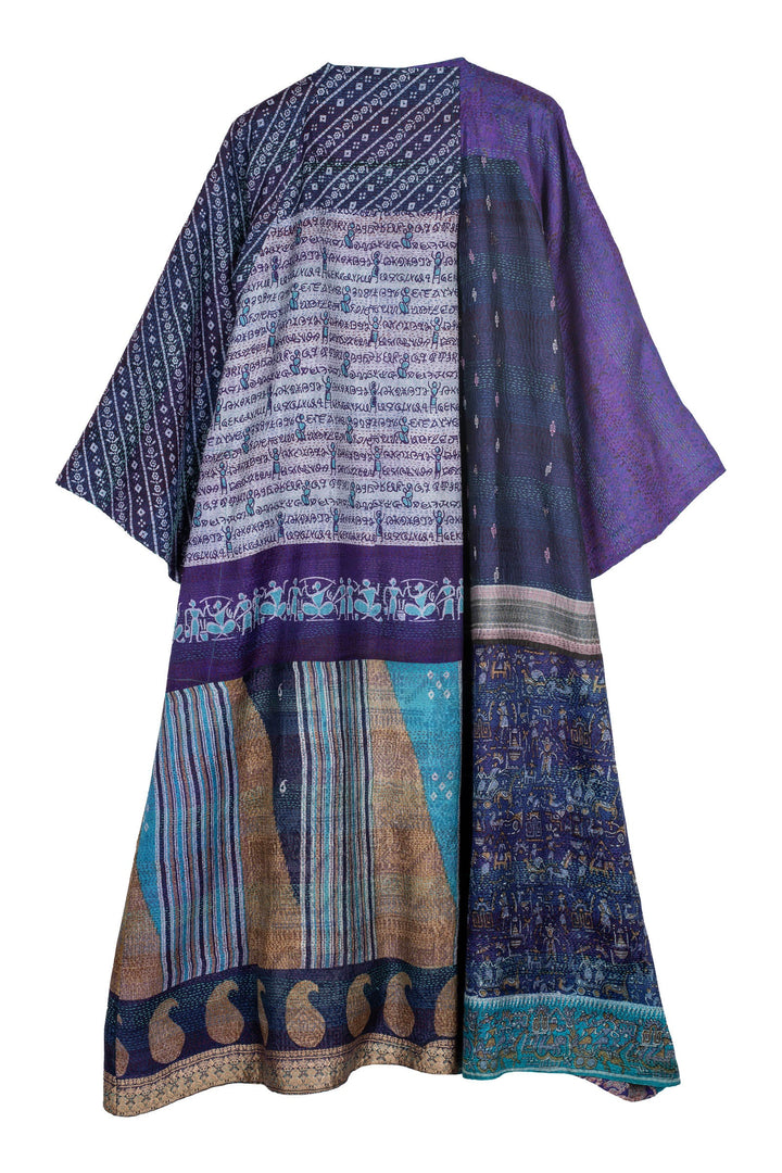 VINTAGE SILK KANTHA KIMONO MAXI - sv2318-0008a -