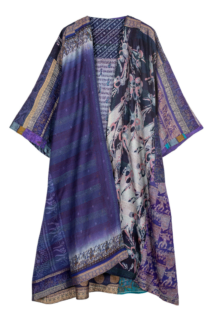 VINTAGE SILK KANTHA KIMONO MAXI - sv2318-0008a -