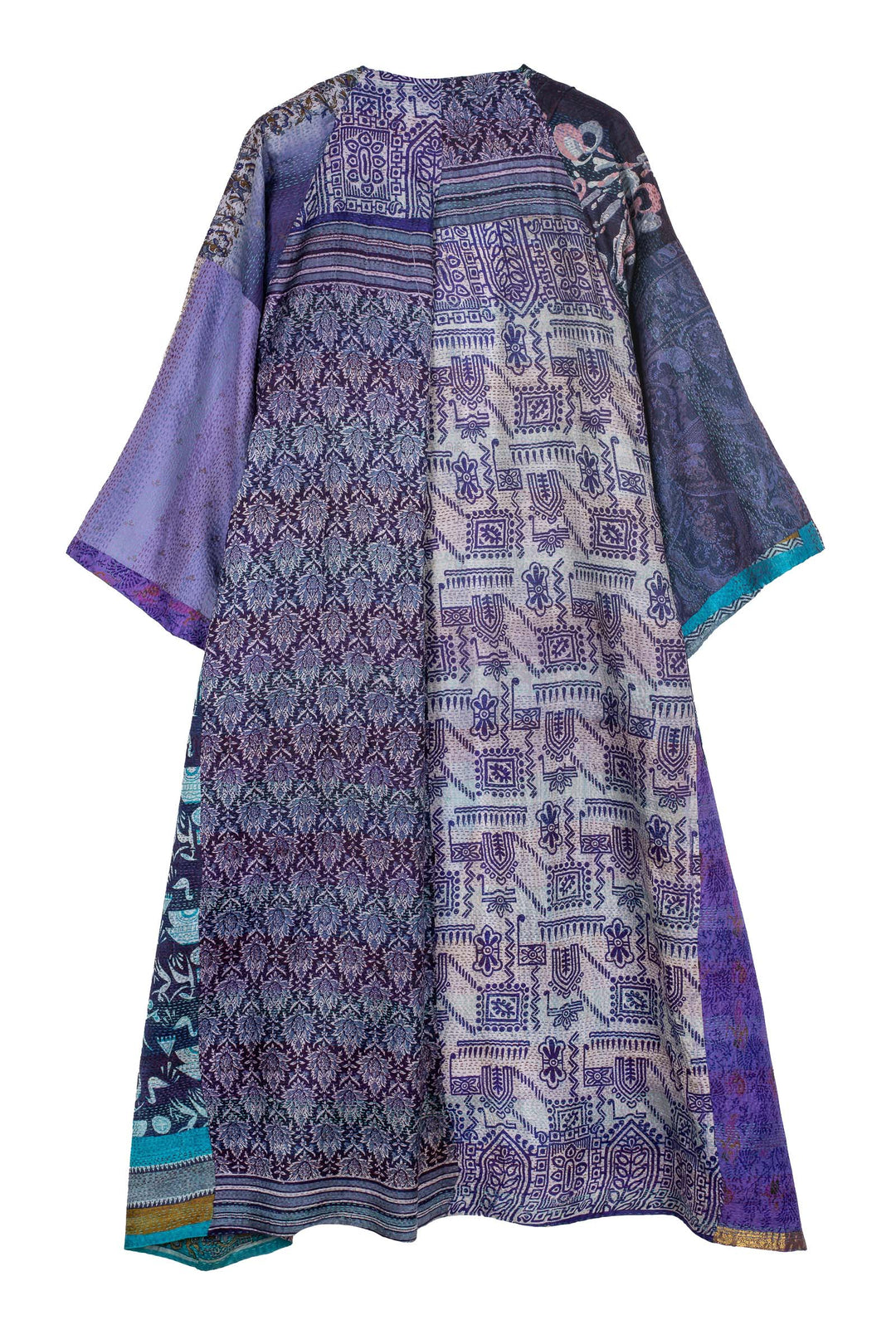 VINTAGE SILK KANTHA KIMONO MAXI - sv2318-0008a -