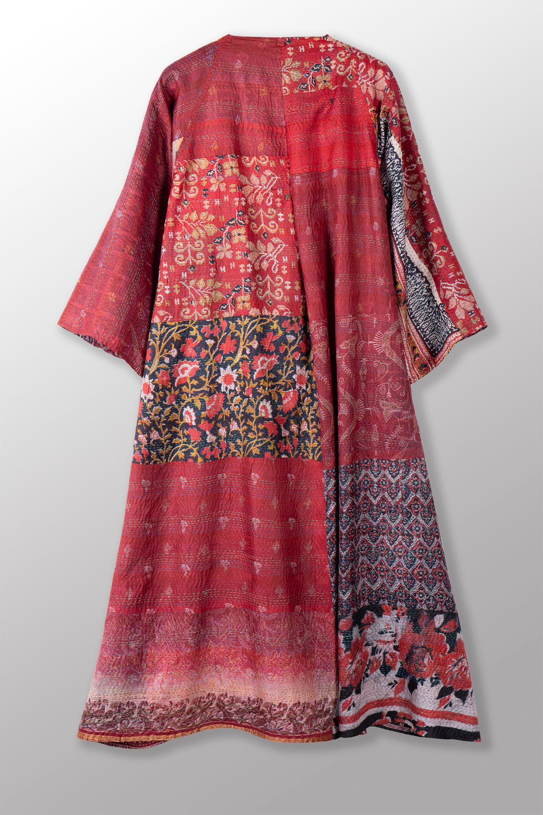 VINTAGE SILK KANTHA KIMONO MAXI - sv2318-0013a -