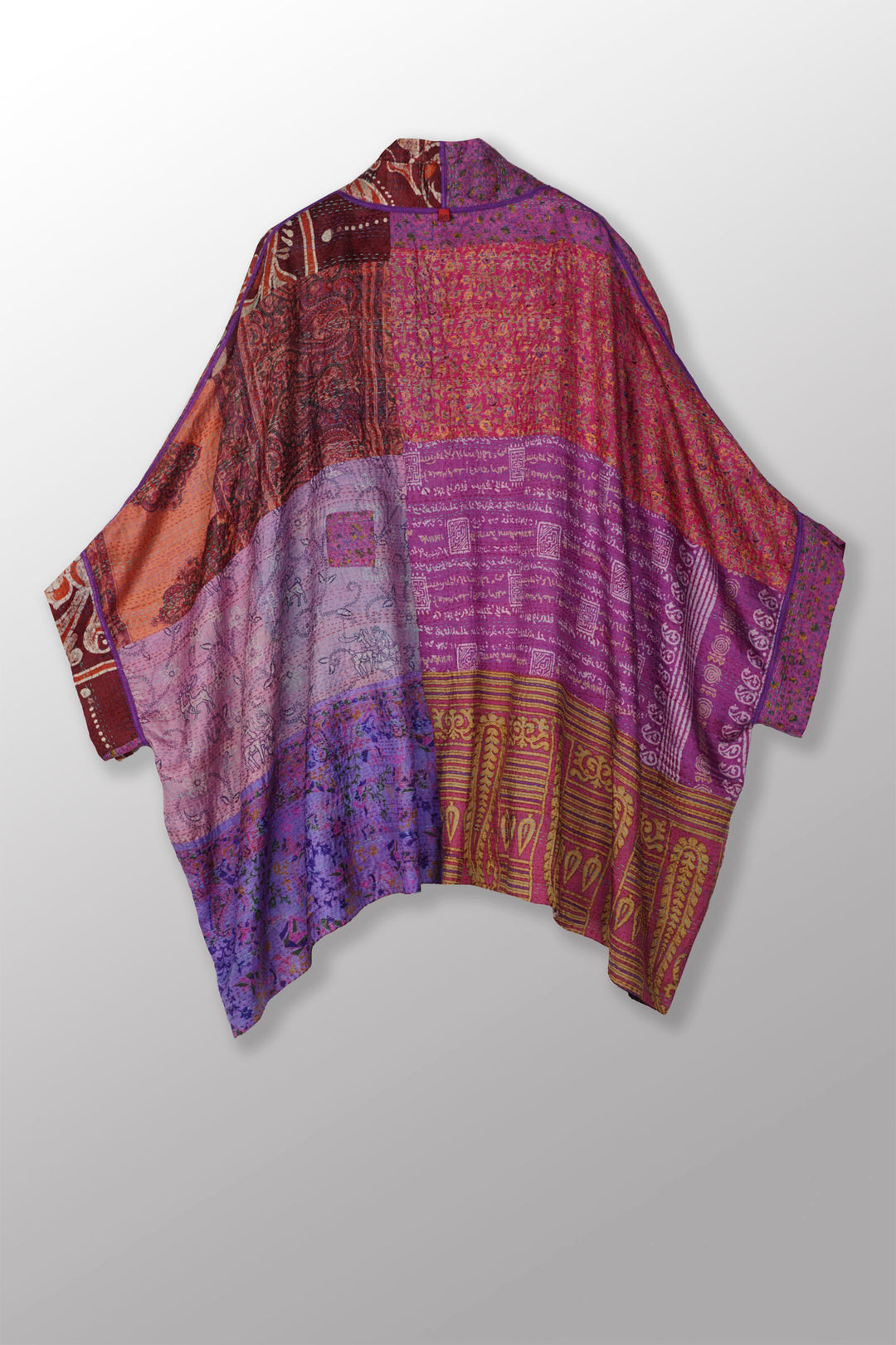 VINTAGE SILK KANTHA DOUBLE COLLAR PONCHO - sv2323-0010a -