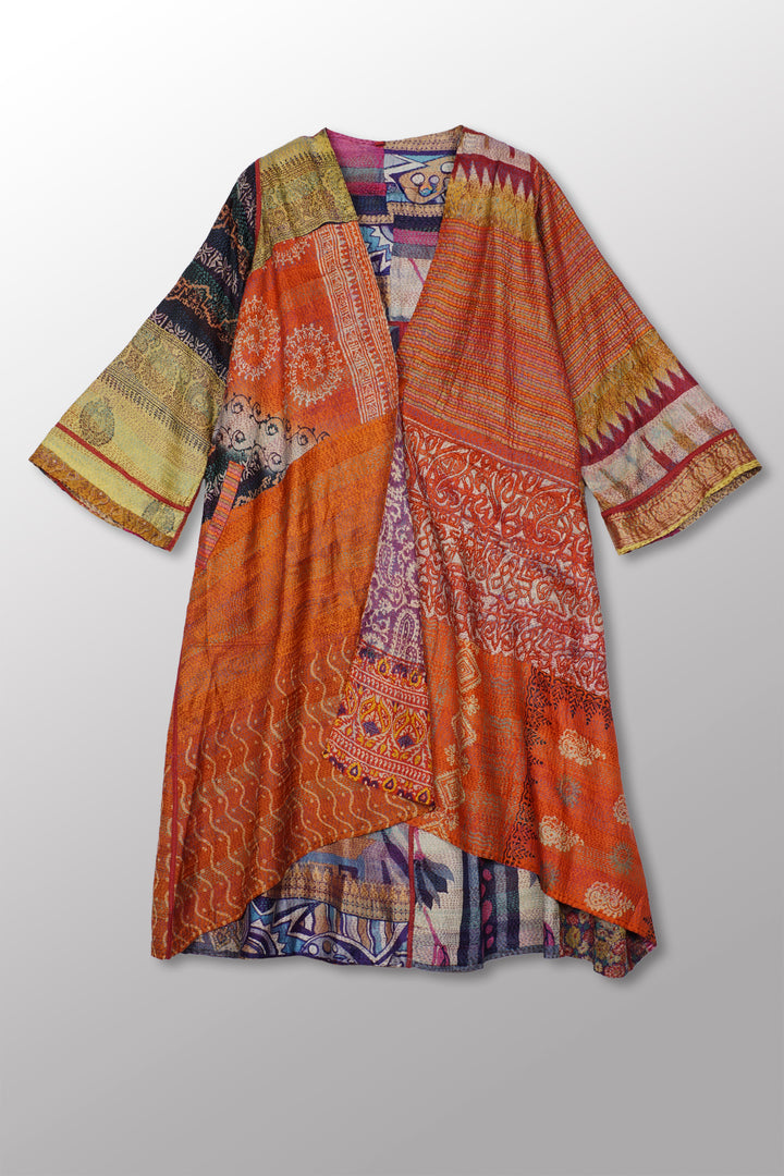 VINTAGE SILK KANTHA WRAP FLARE COAT - sv2330-0002a -