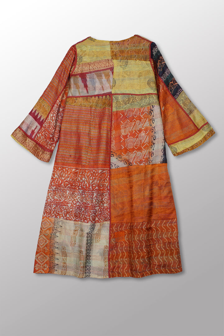 VINTAGE SILK KANTHA WRAP FLARE COAT - sv2330-0002a -