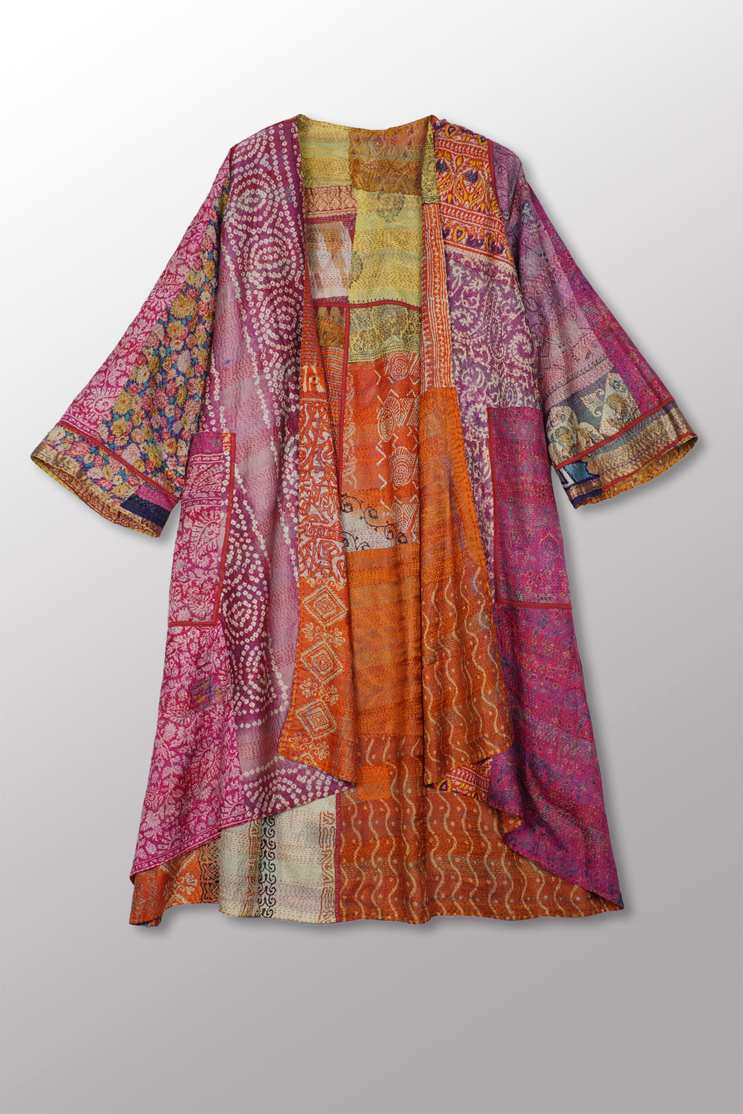 VINTAGE SILK KANTHA WRAP FLARE COAT - sv2330-0002a -