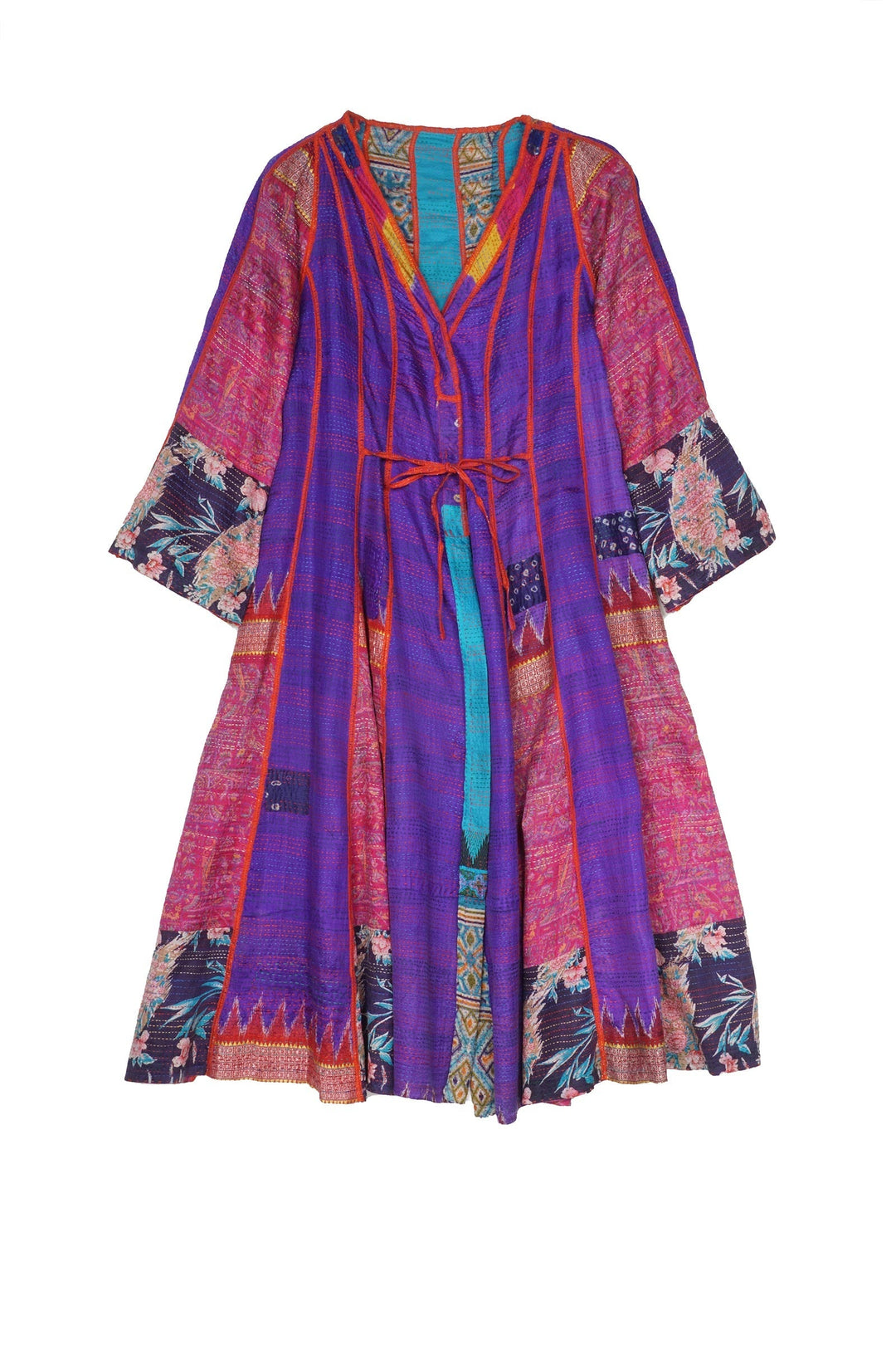 VINTAGE SILK KANTHA PANELED DRESS - sv2401-0016m -