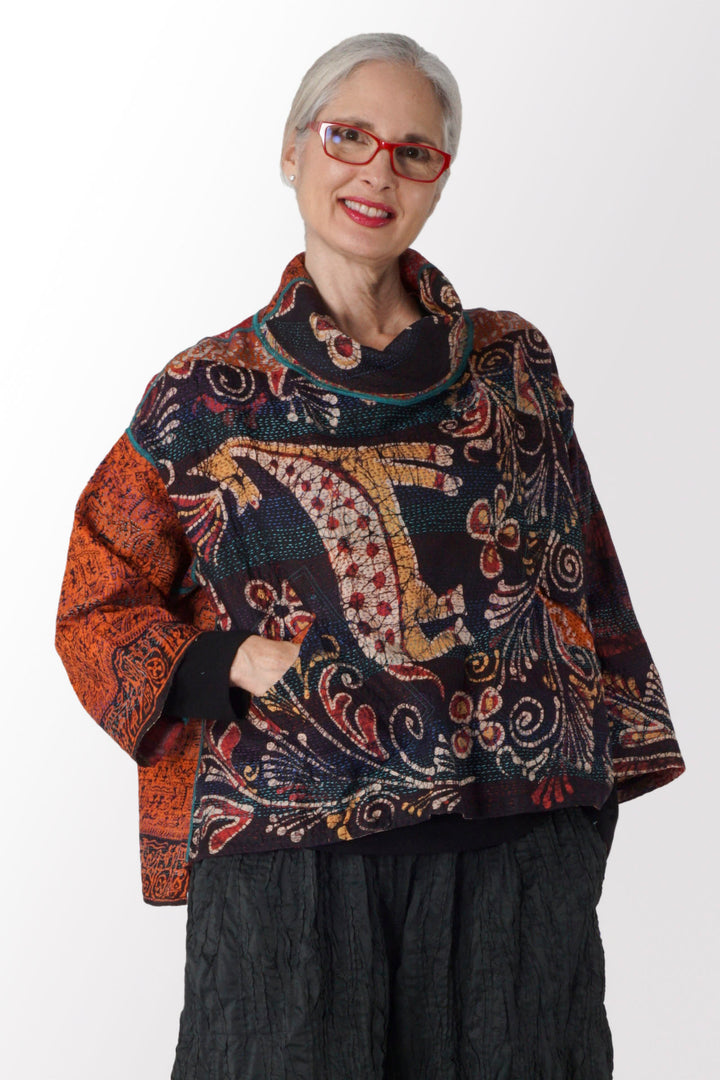 VINTAGE SILK KANTHA COWL PULLOVER - sv2547-0001a -