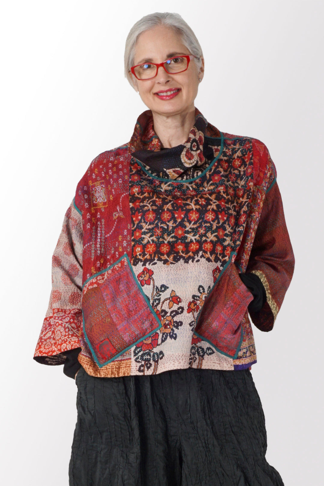 VINTAGE SILK KANTHA COWL PULLOVER - sv2547-0001a -