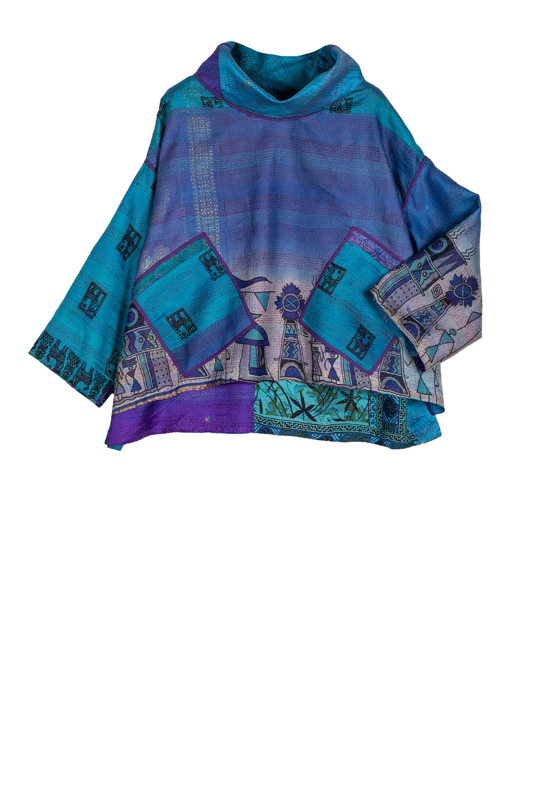 VINTAGE SILK KANTHA COWL PULLOVER - sv2547-0003a -