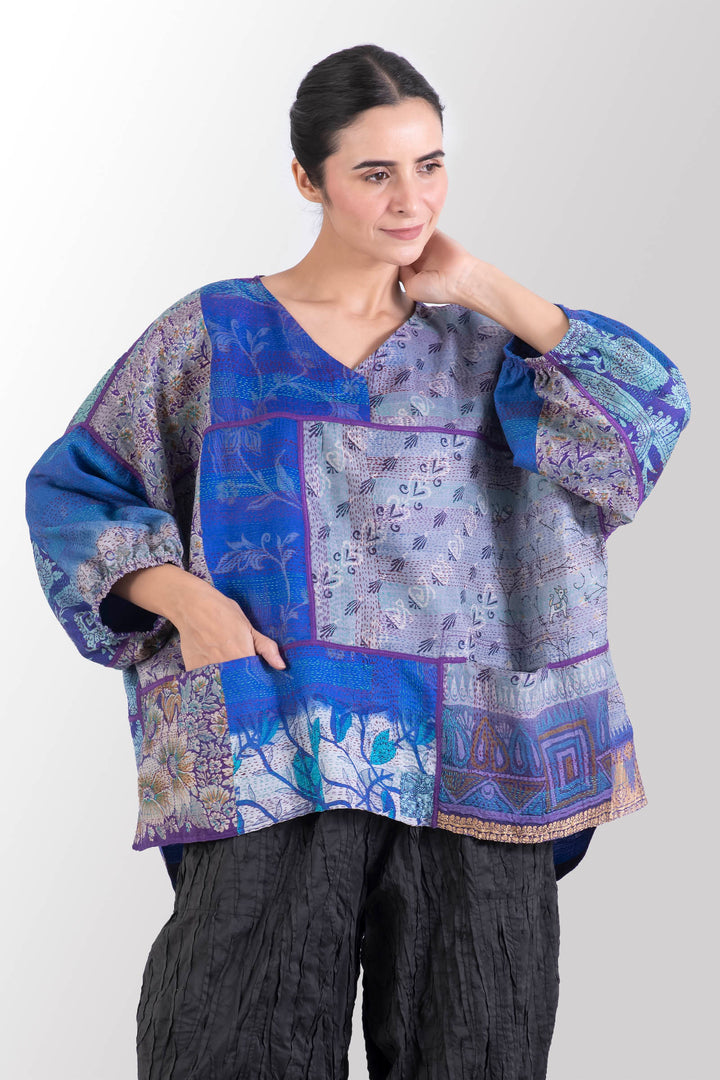 VINTAGE SILK KANTHA BLOCK TOP - sv2559-0001a -