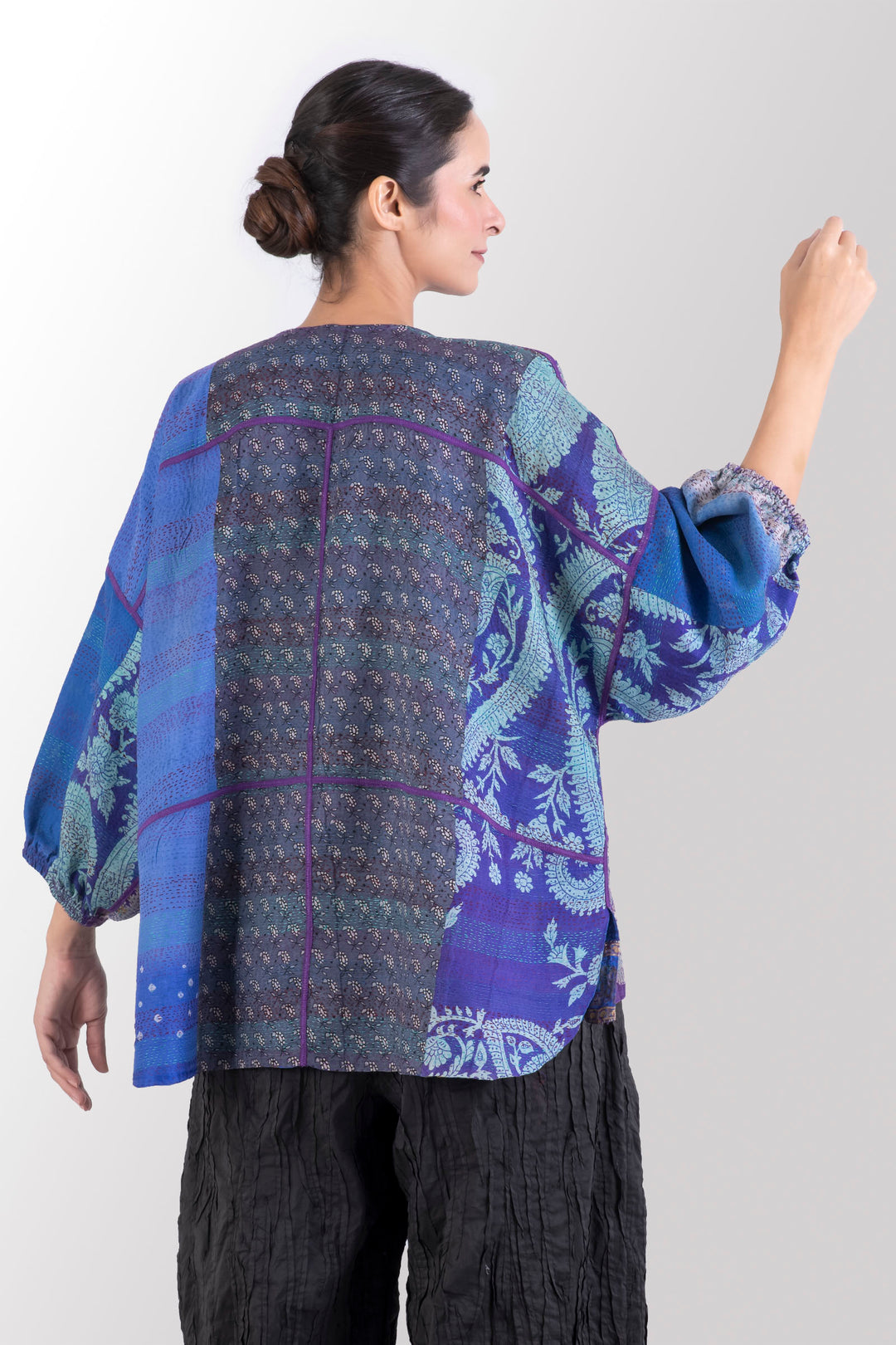 VINTAGE SILK KANTHA BLOCK TOP - sv2559-0001a -