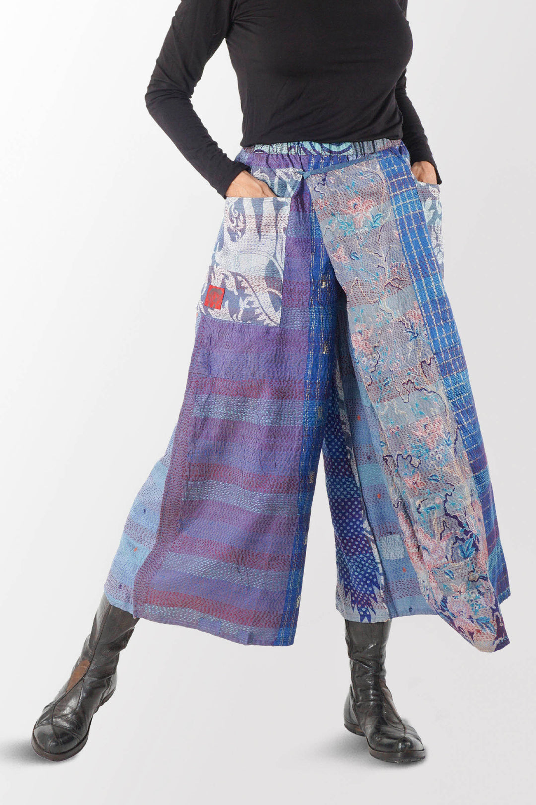 VINTAGE SILK KANTHA WRAP WIDE PANTS - sv2649-0001s -