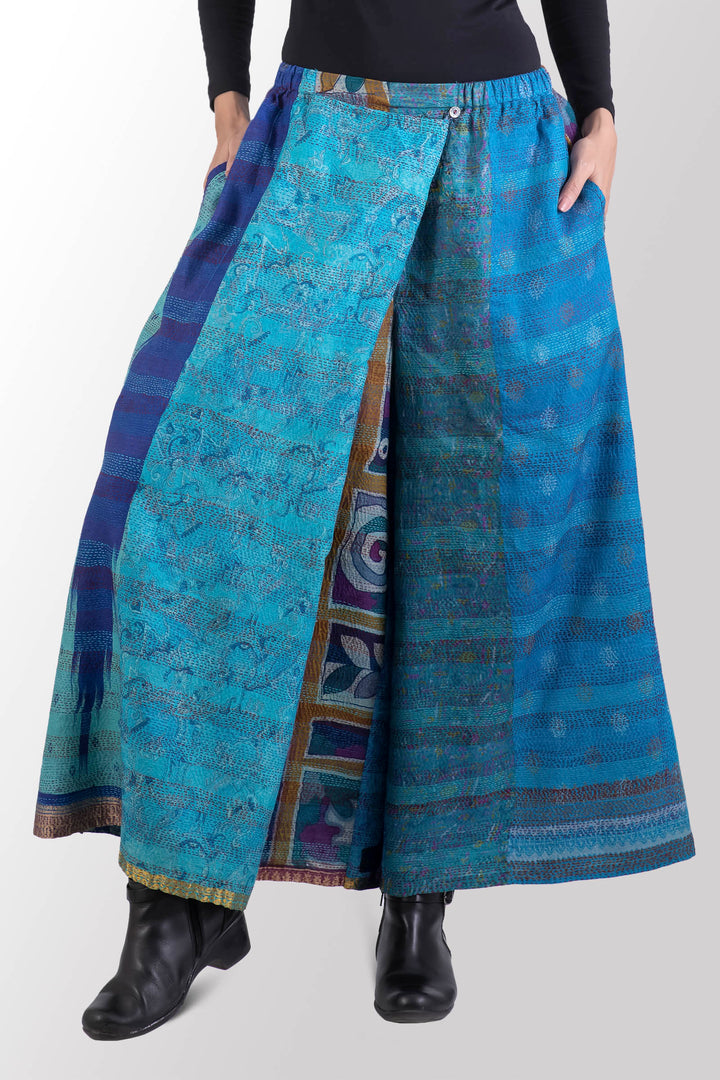 VINTAGE SILK KANTHA WRAP WIDE PANTS - sv2649-0002m -