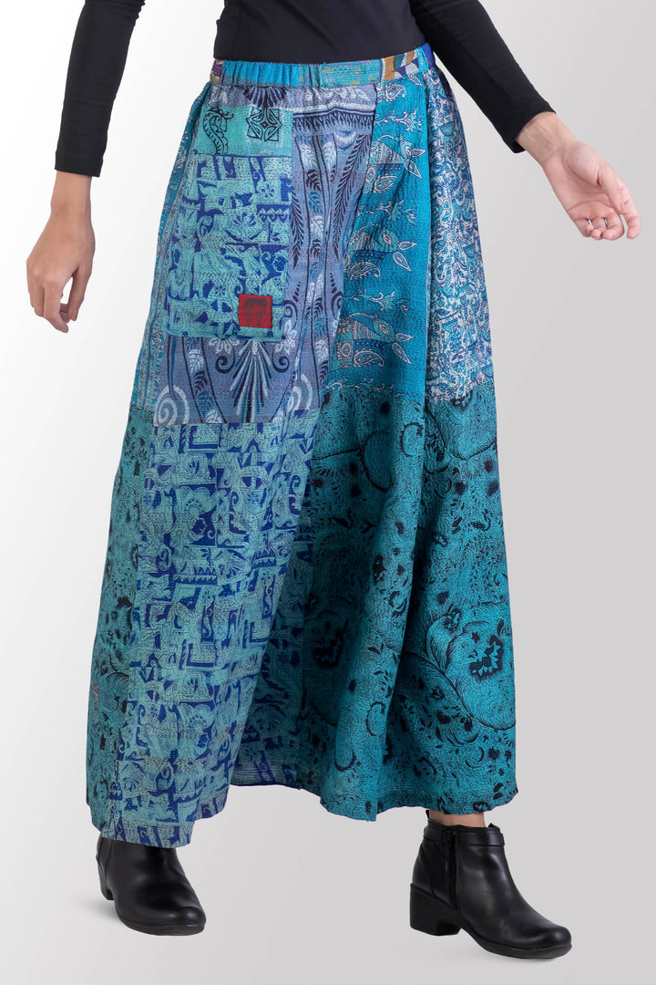 VINTAGE SILK KANTHA WRAP WIDE PANTS - sv2649-0002m -