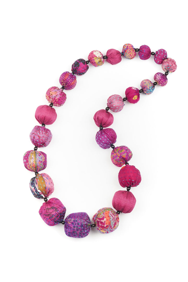 VINTAGE SILK KANTHA NUTS MEDIUM NECKLACE - sv2701-pik -