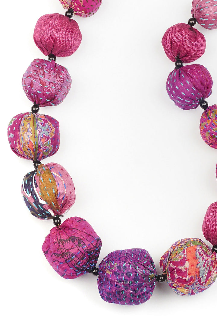 VINTAGE SILK KANTHA NUTS MEDIUM NECKLACE - sv2701-pik -