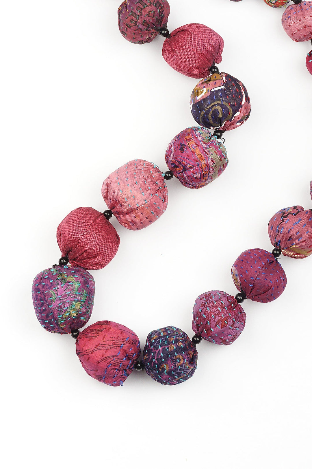 VINTAGE SILK KANTHA NUTS LONG NECKLACE - sv2702-pik -