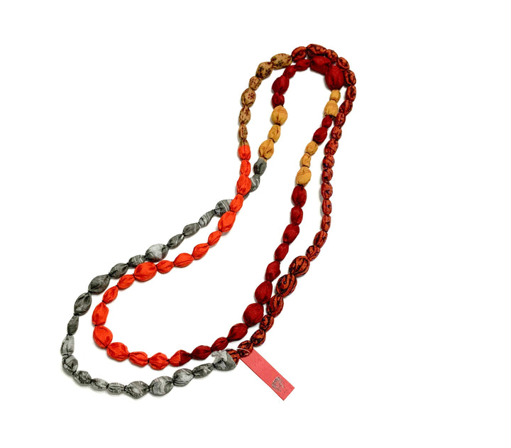 VINTAGE SILK KANTHA TIE-BEADS LONG NECKLACE - sv2707-cor -