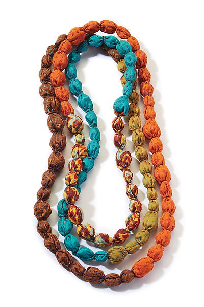 VINTAGE SILK KANTHA TIE-BEADS LONG NECKLACE - sv2707-mor -