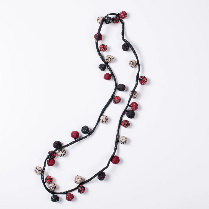 VINTAGE SILK KANTHA TWIGG LONG NECKLACE - sv2720-blk -