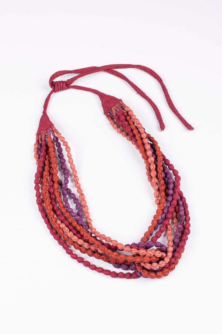 VINTAGE SILK KANTHA SEED NECKLACE - sv2721-plm -