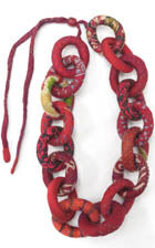 VINTAGE SILK KANTHA CHAIN NECKLACE - sv2724-red -