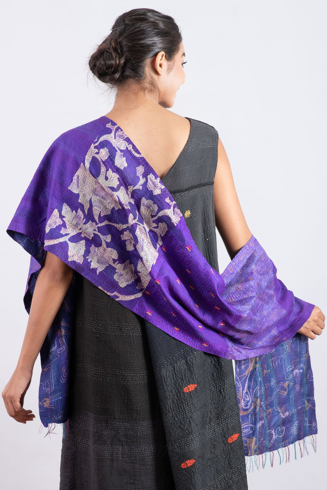 VINTAGE SILK KANTHA SCARF SMALL - sv2800-prp -