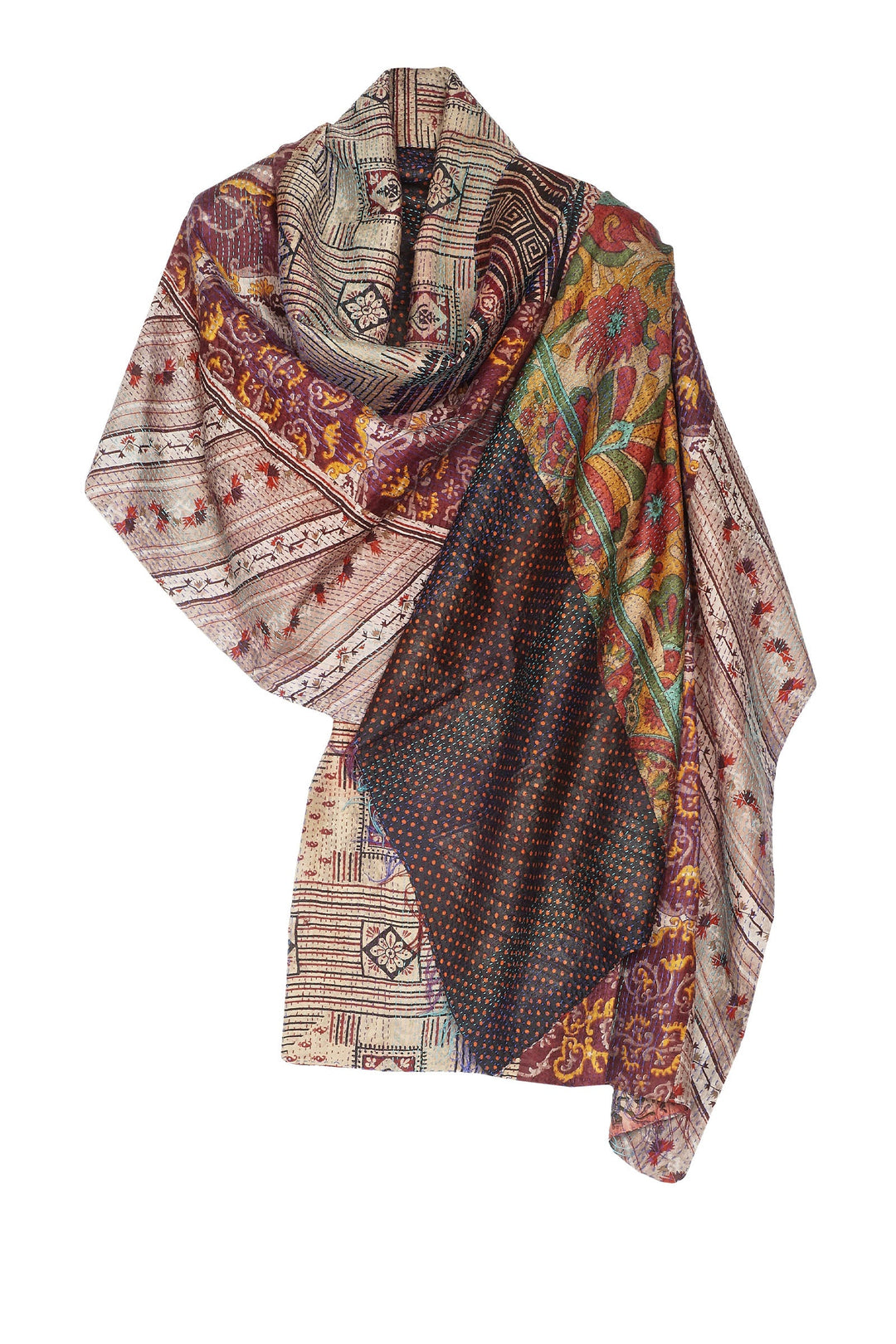 VINTAGE SILK KANTHA SHAWL MEDIUM - sv2802-0010a -