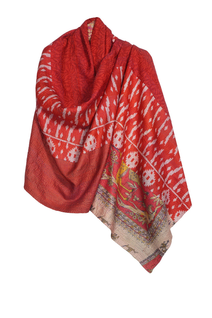 VINTAGE SILK KANTHA SHAWL LARGE - sv2803-0006a -