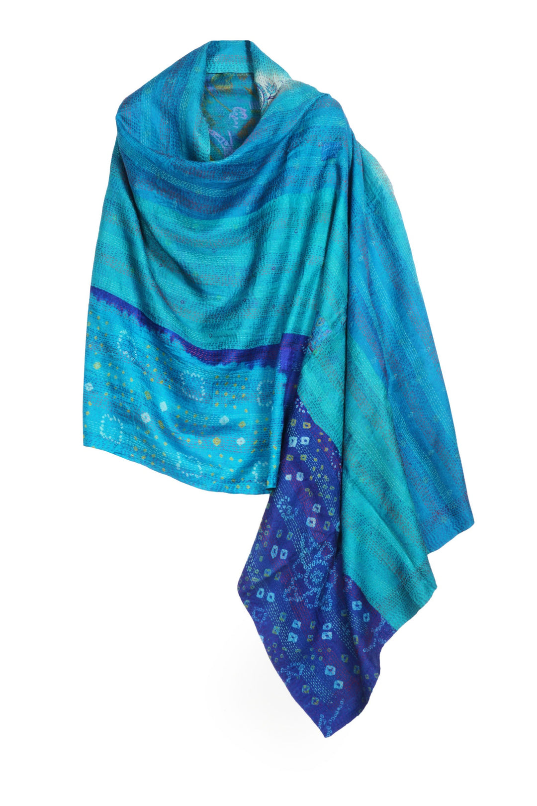 VINTAGE SILK KANTHA SHAWL LARGE - sv2803-0007a -